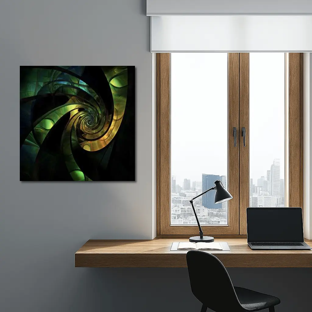 Dark Green Spiral Fractal Abstract Art – Wall Art