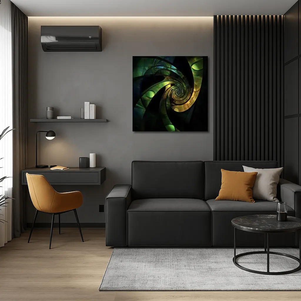Dark Green Spiral Fractal Abstract Art – Wall Art