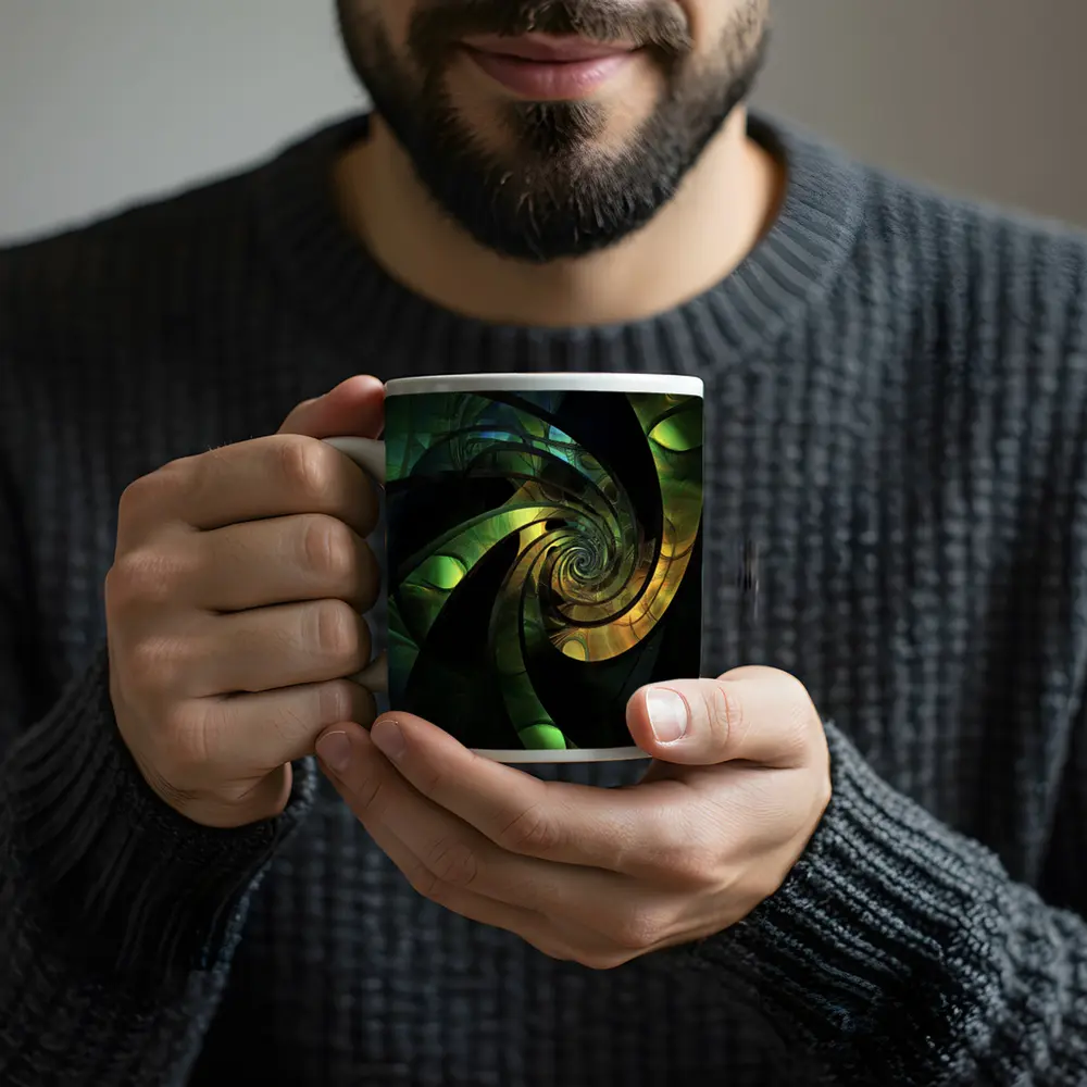 Dark Green Spiral Fractal Abstract Art – Mugs
