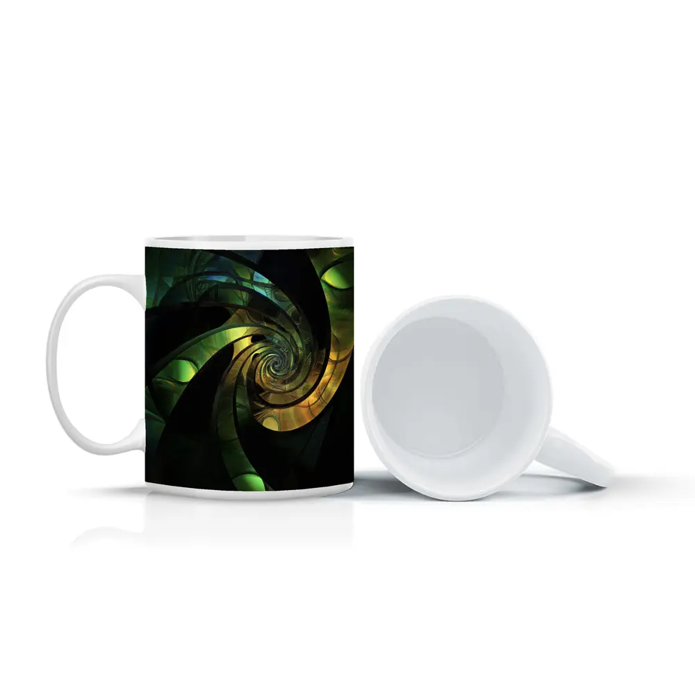 Dark Green Spiral Fractal Abstract Art – Mugs
