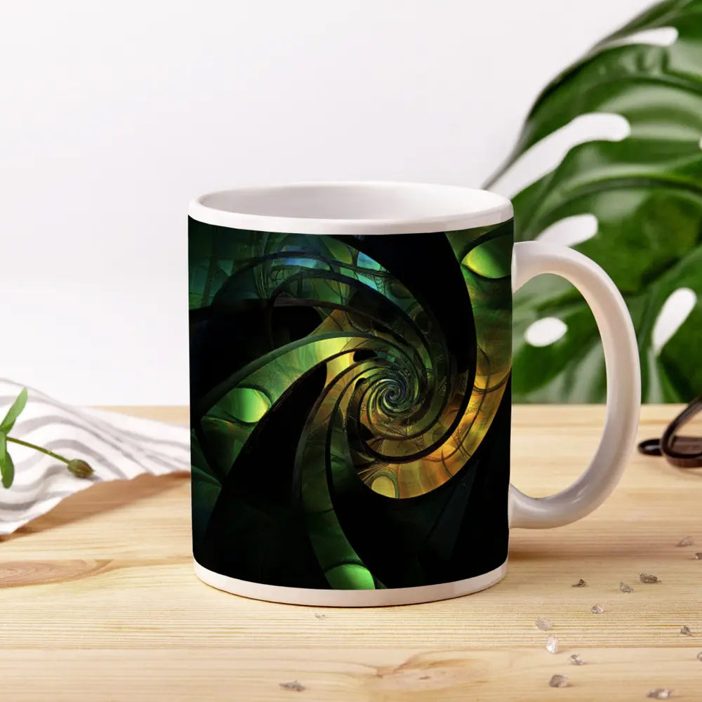 Dark Green Spiral Fractal Abstract Art – Mugs