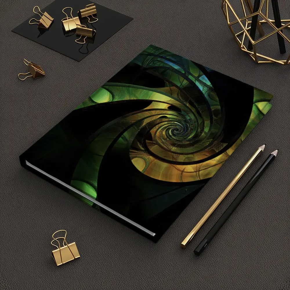 Dark Green Spiral Fractal Abstract Art – Notebooks