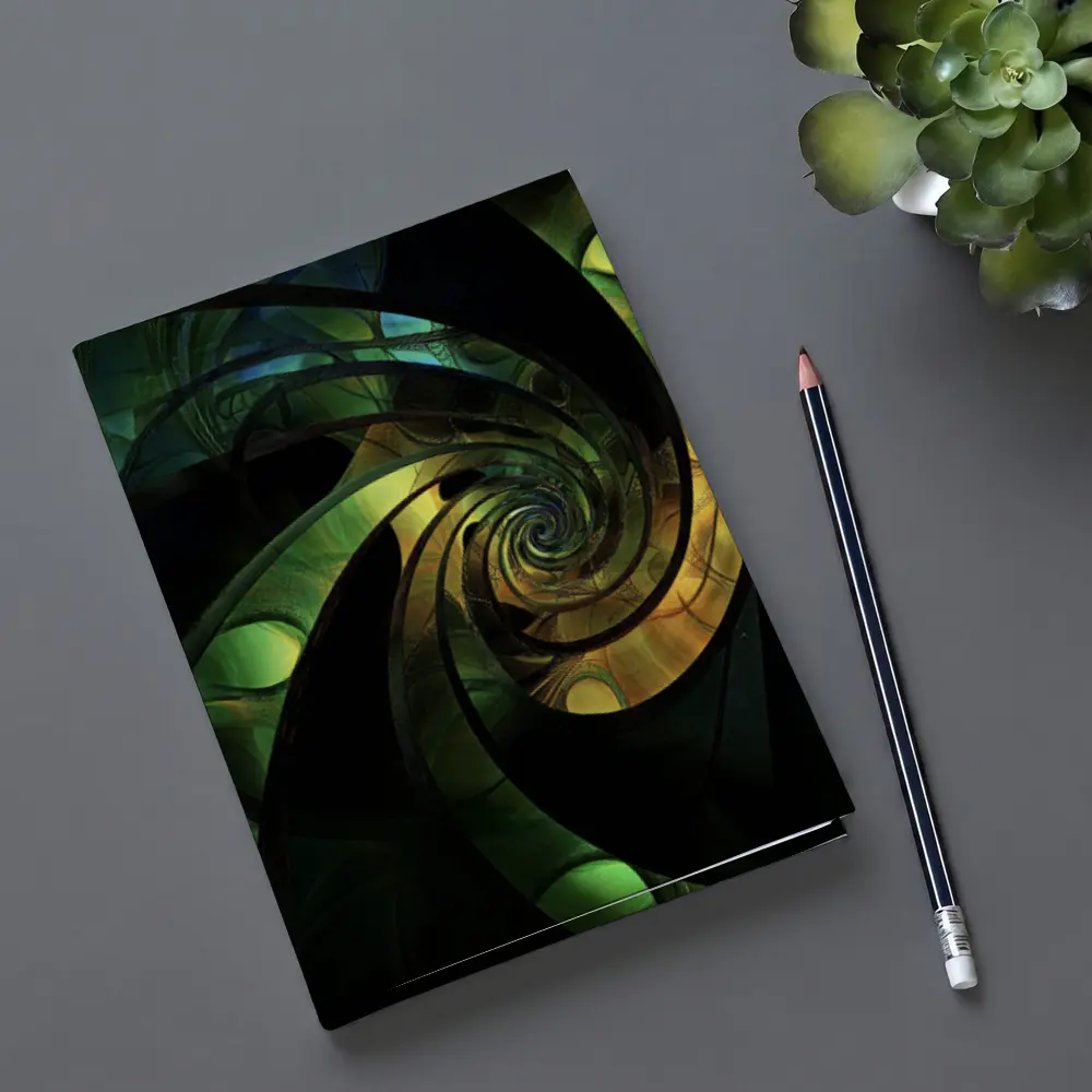 Dark Green Spiral Fractal Abstract Art – Notebooks