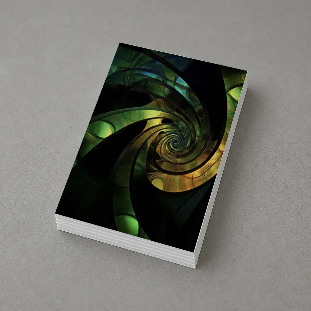 Dark Green Spiral Fractal Abstract Art – Postcards