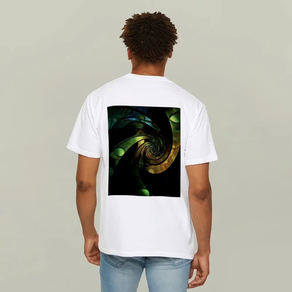 Dark Green Spiral Fractal Abstract Art – T-Shirts