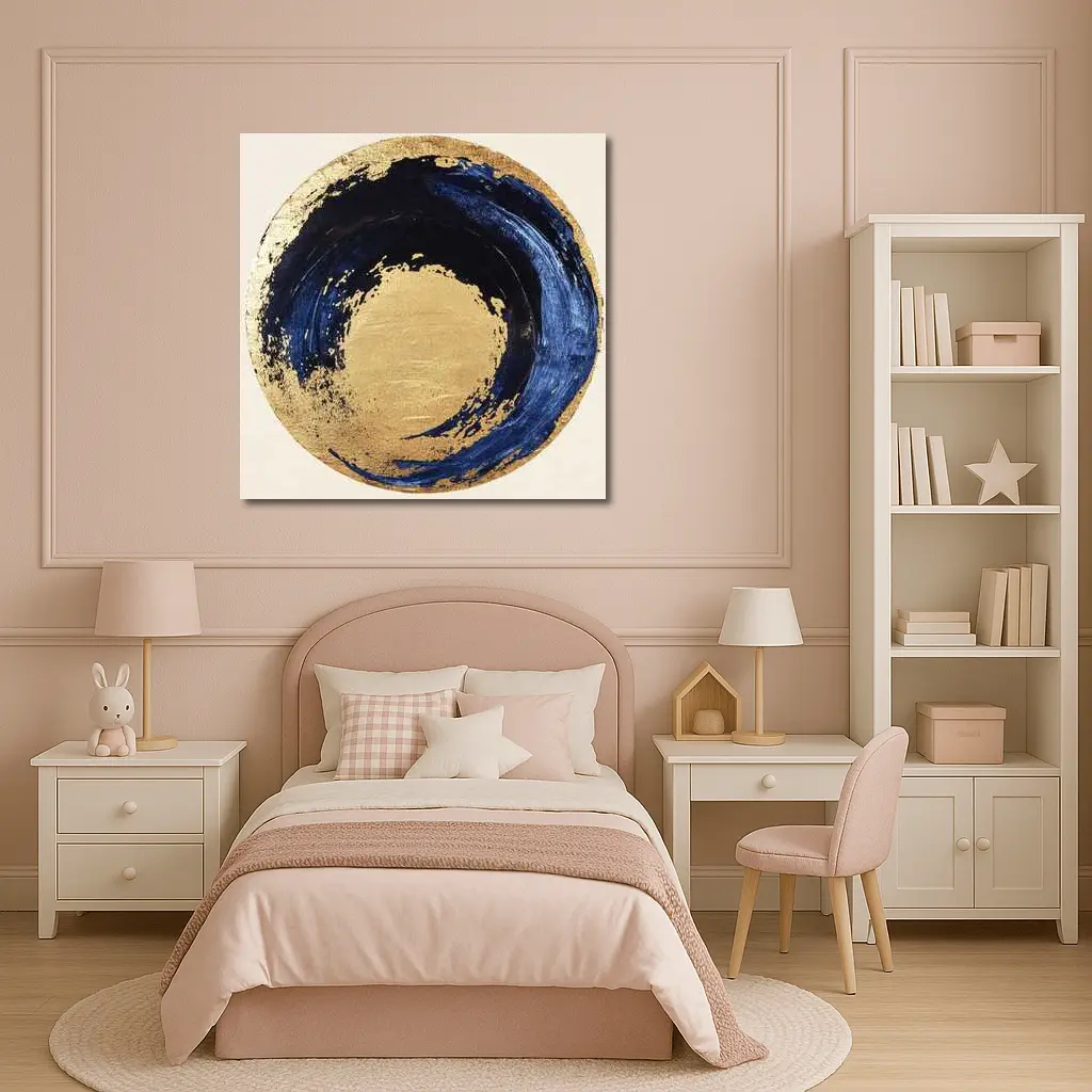 Navy Blue Gold Abstract Circle Swirl Art – Wall Art
