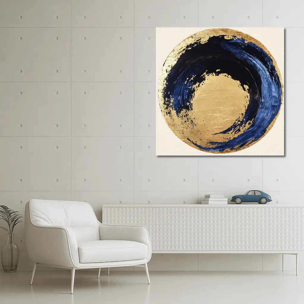 Navy Blue Gold Abstract Circle Swirl Art – Wall Art