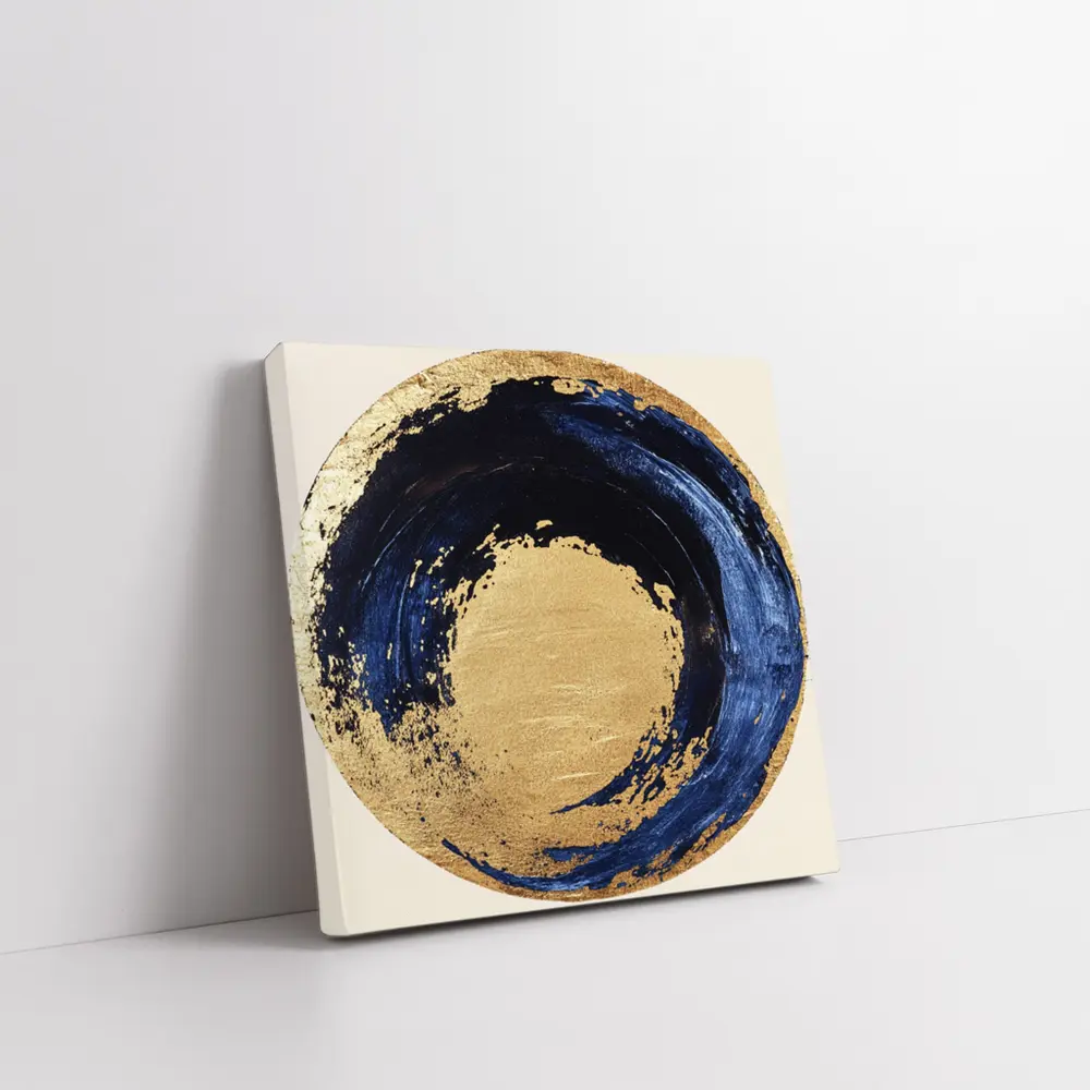 Navy Blue Gold Abstract Circle Swirl Art – Wall Art