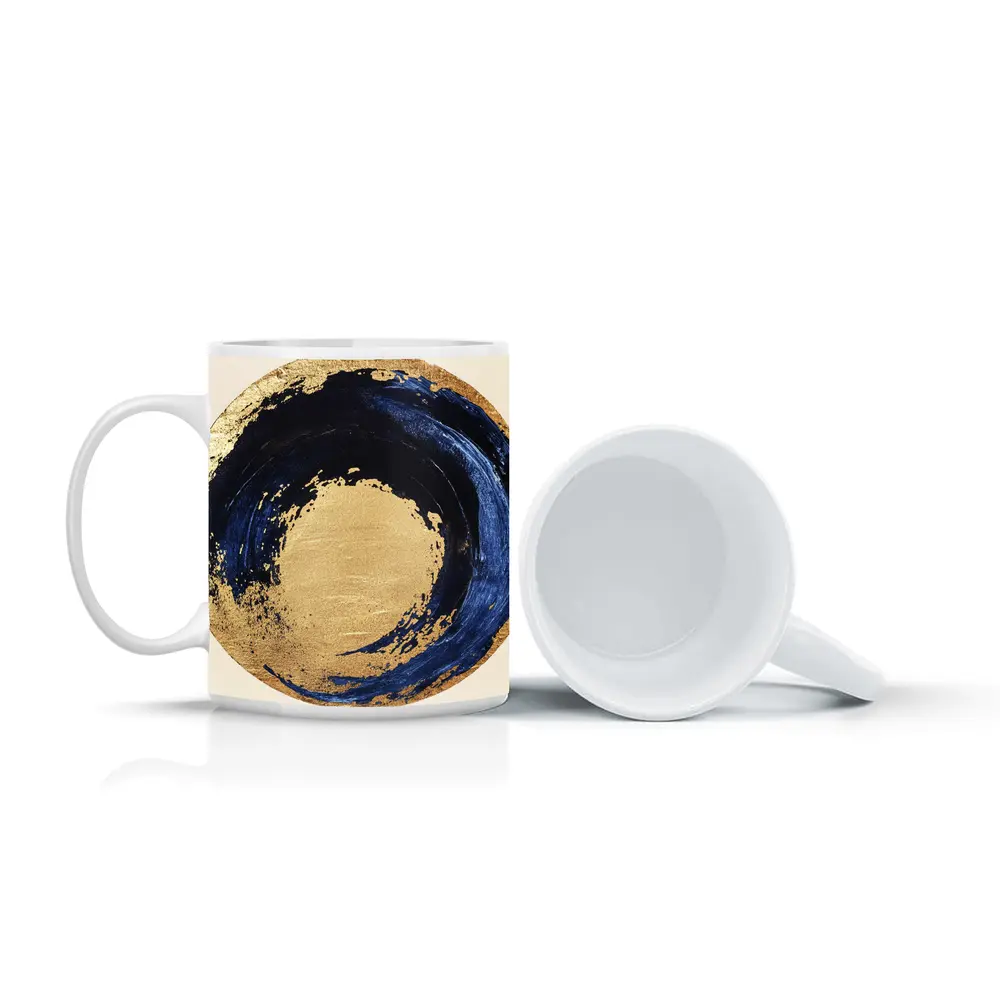 Navy Blue Gold Abstract Circle Swirl Art – Mugs