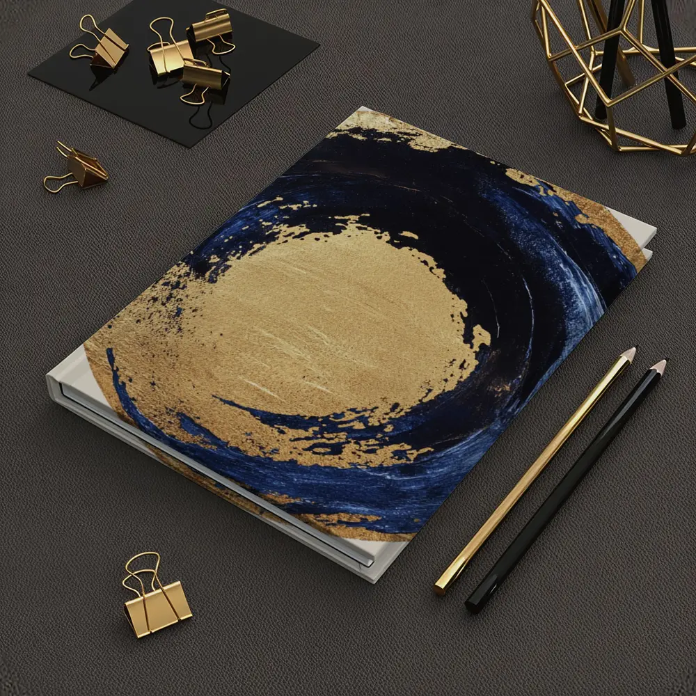 Navy Blue Gold Abstract Circle Swirl Art – Notebooks