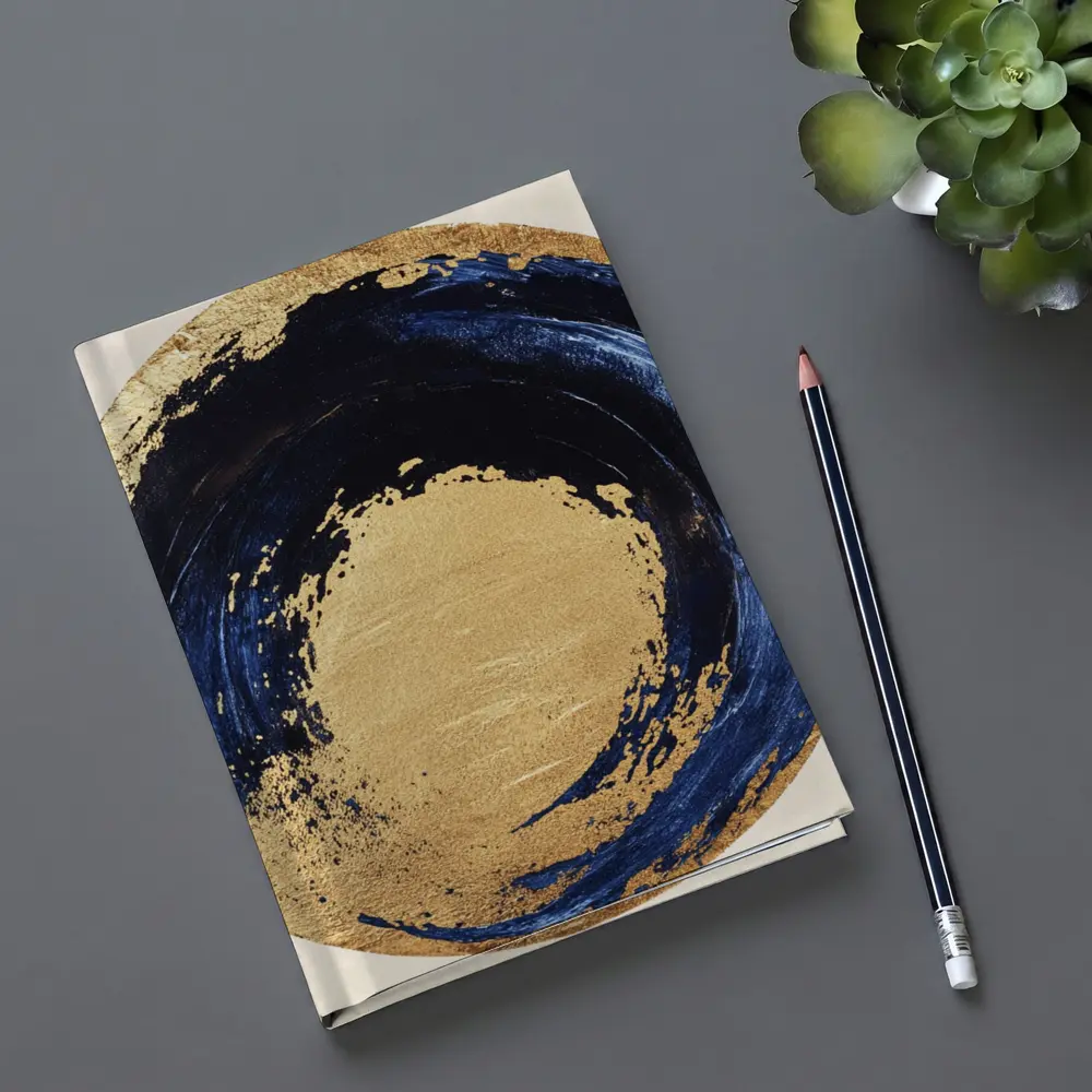 Navy Blue Gold Abstract Circle Swirl Art – Notebooks