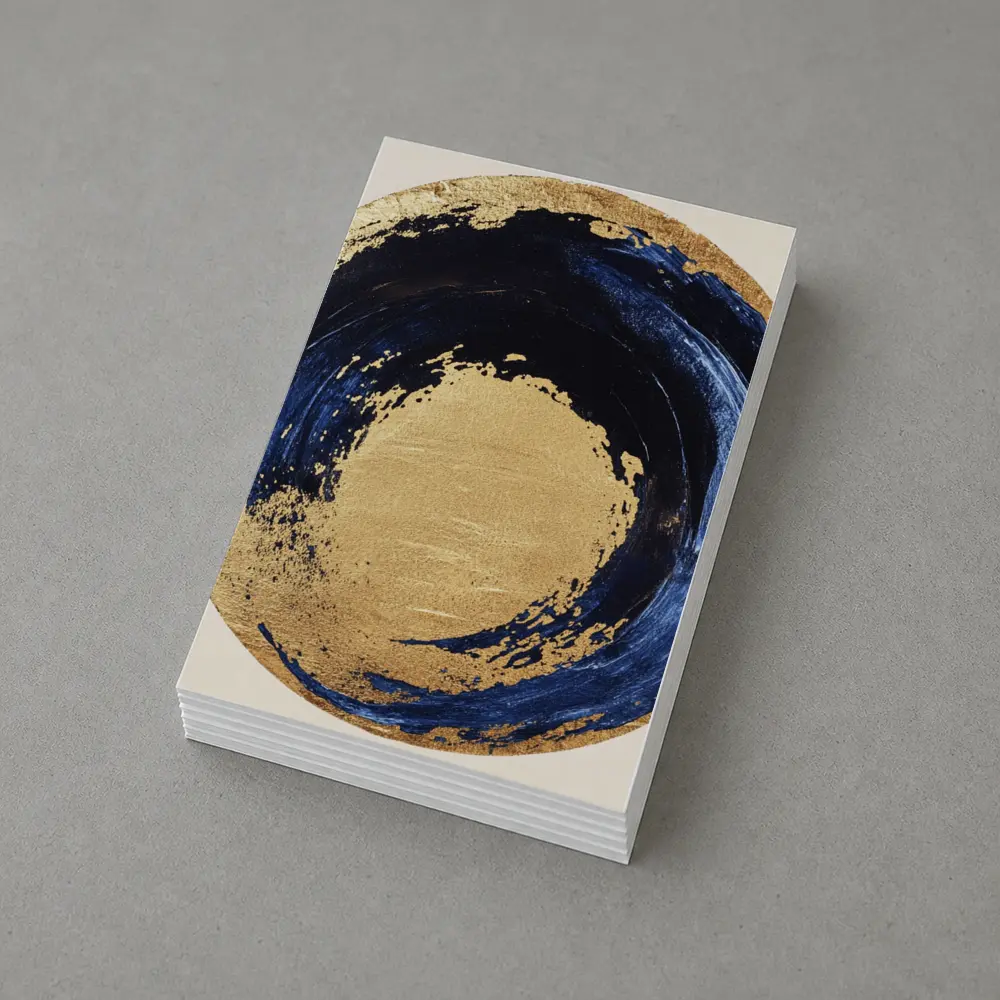 Navy Blue Gold Abstract Circle Swirl Art – Postcards