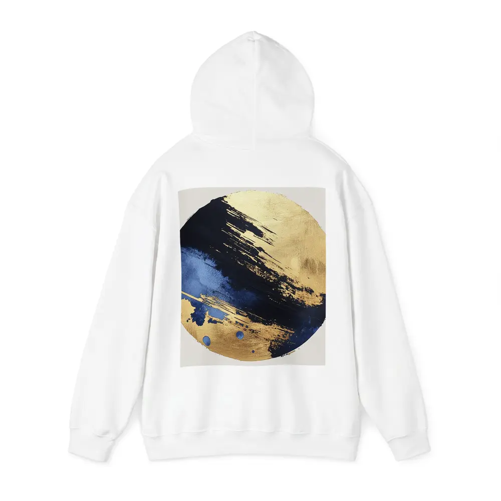 Navy Blue Gold Abstract Circular Brushstroke Art – Hoodies