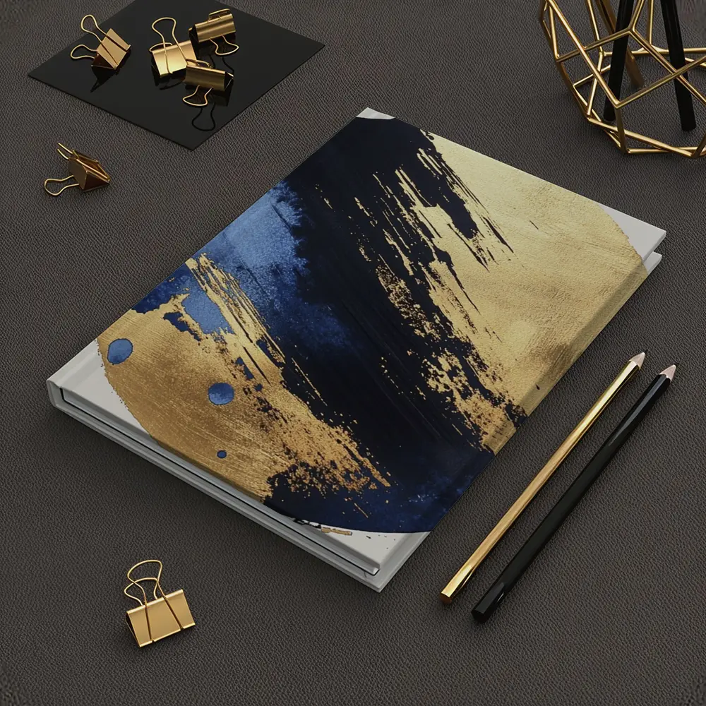 Navy Blue Gold Abstract Circular Brushstroke Art – Notebooks