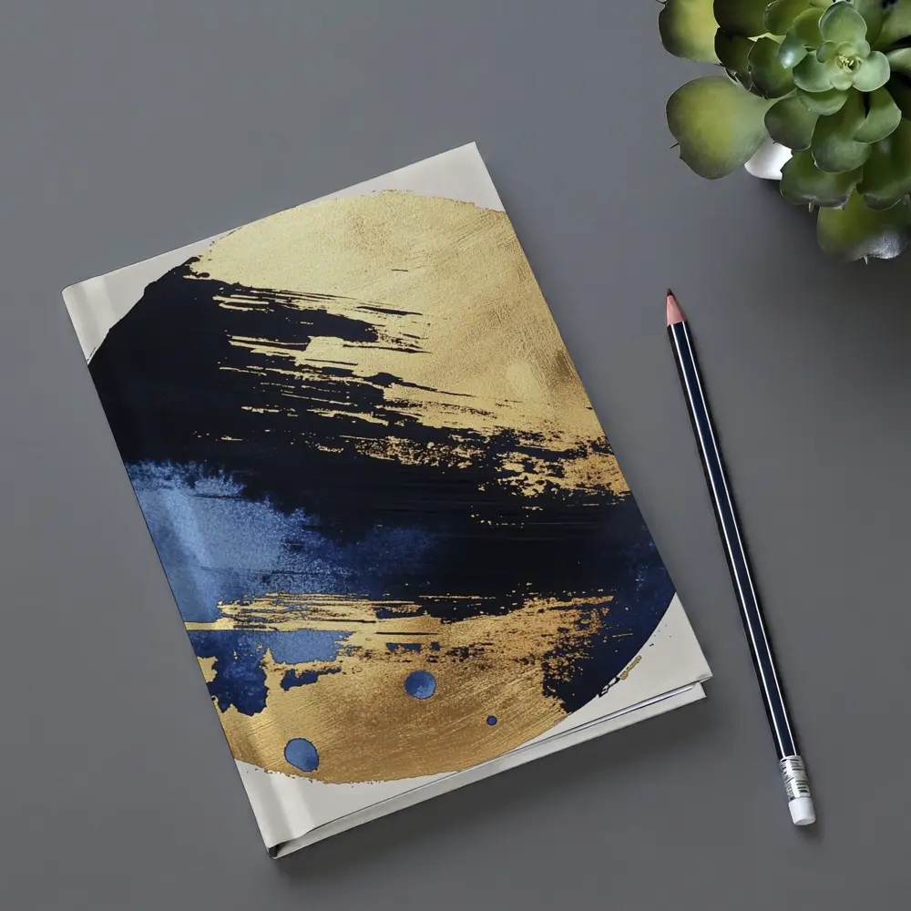 Navy Blue Gold Abstract Circular Brushstroke Art – Notebooks