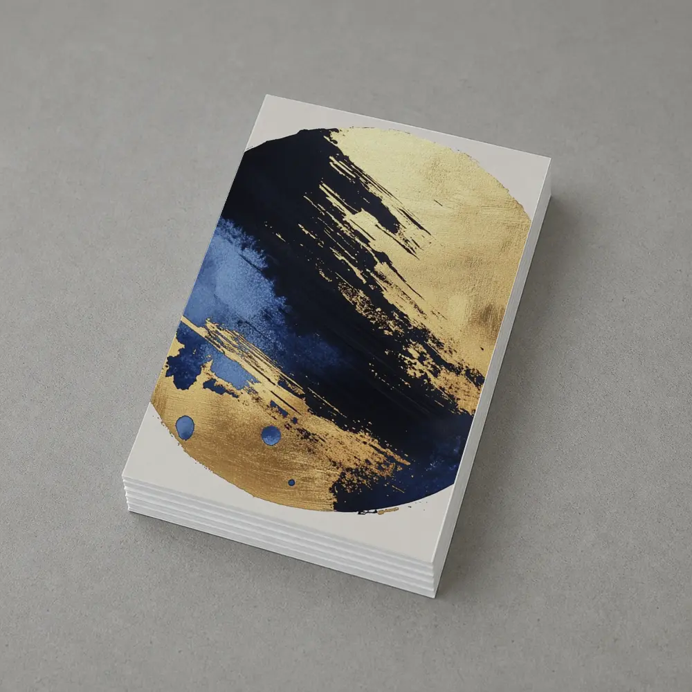 Navy Blue Gold Abstract Circular Brushstroke Art – Postcards