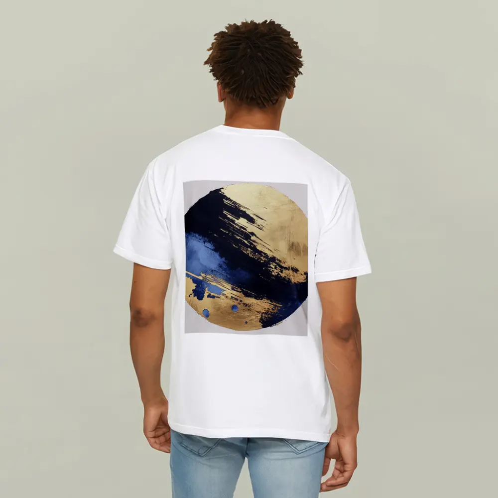 Navy Blue Gold Abstract Circular Brushstroke Art – T-Shirts