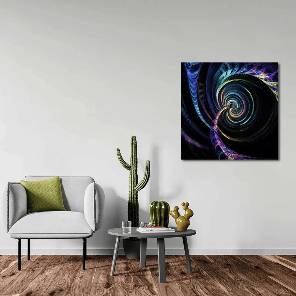 Colorful Fractal Spiral on Black Background – Wall Art