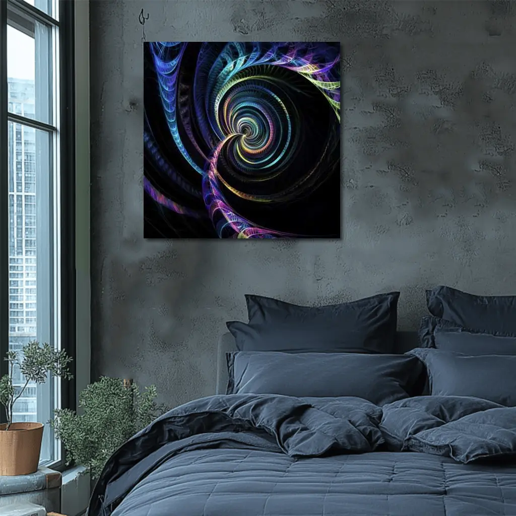 Colorful Fractal Spiral on Black Background – Wall Art