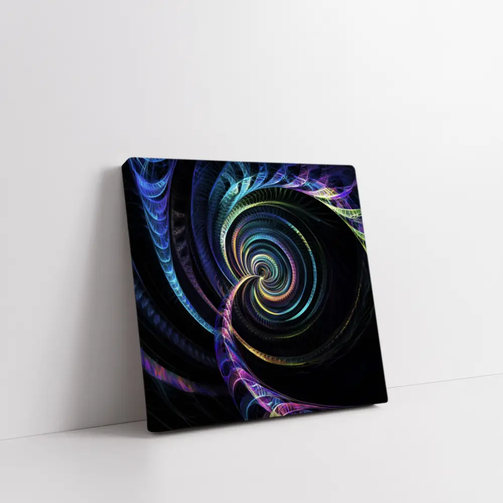 Colorful Fractal Spiral on Black Background – Wall Art
