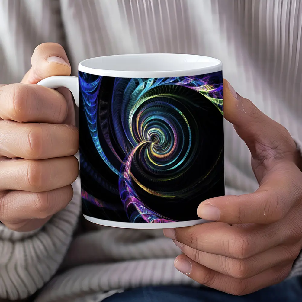 Colorful Fractal Spiral on Black Background – Mugs