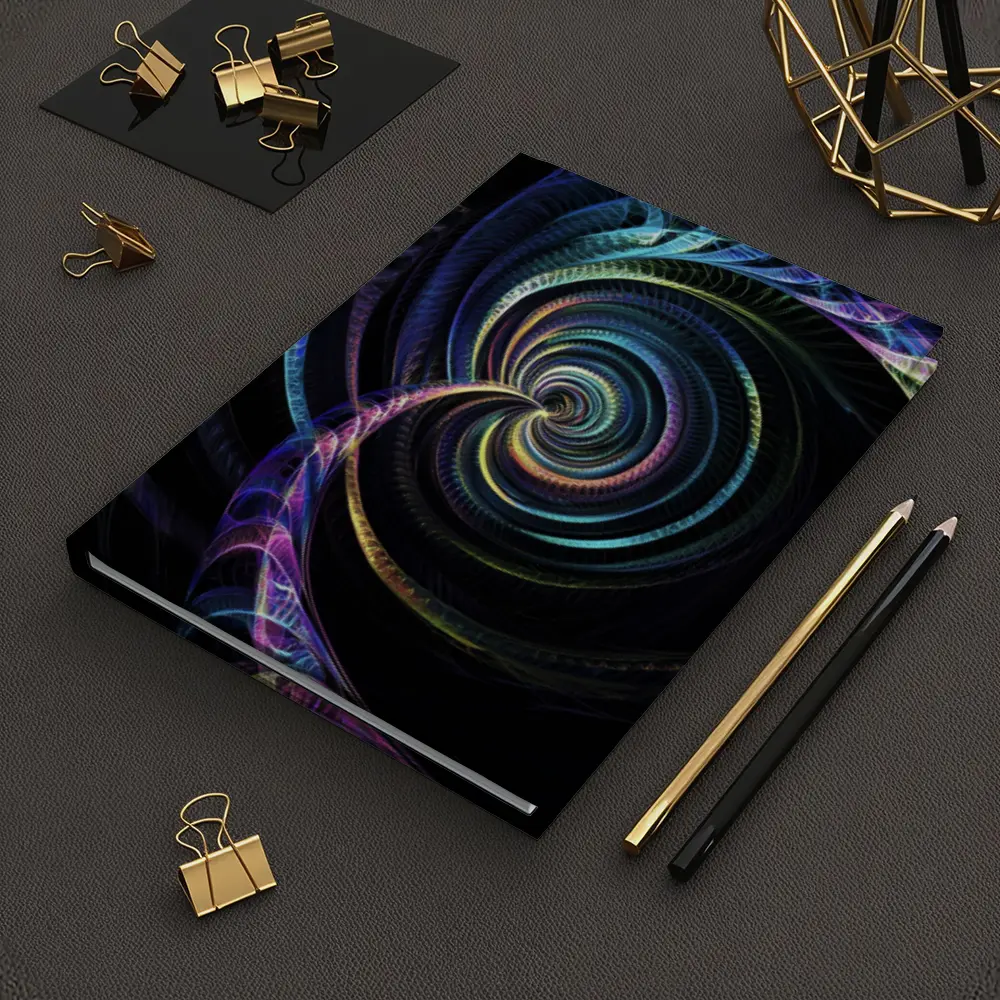 Colorful Fractal Spiral on Black Background – Notebooks