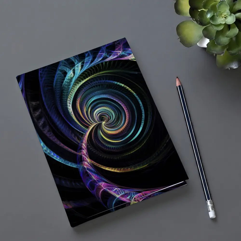 Colorful Fractal Spiral on Black Background – Notebooks