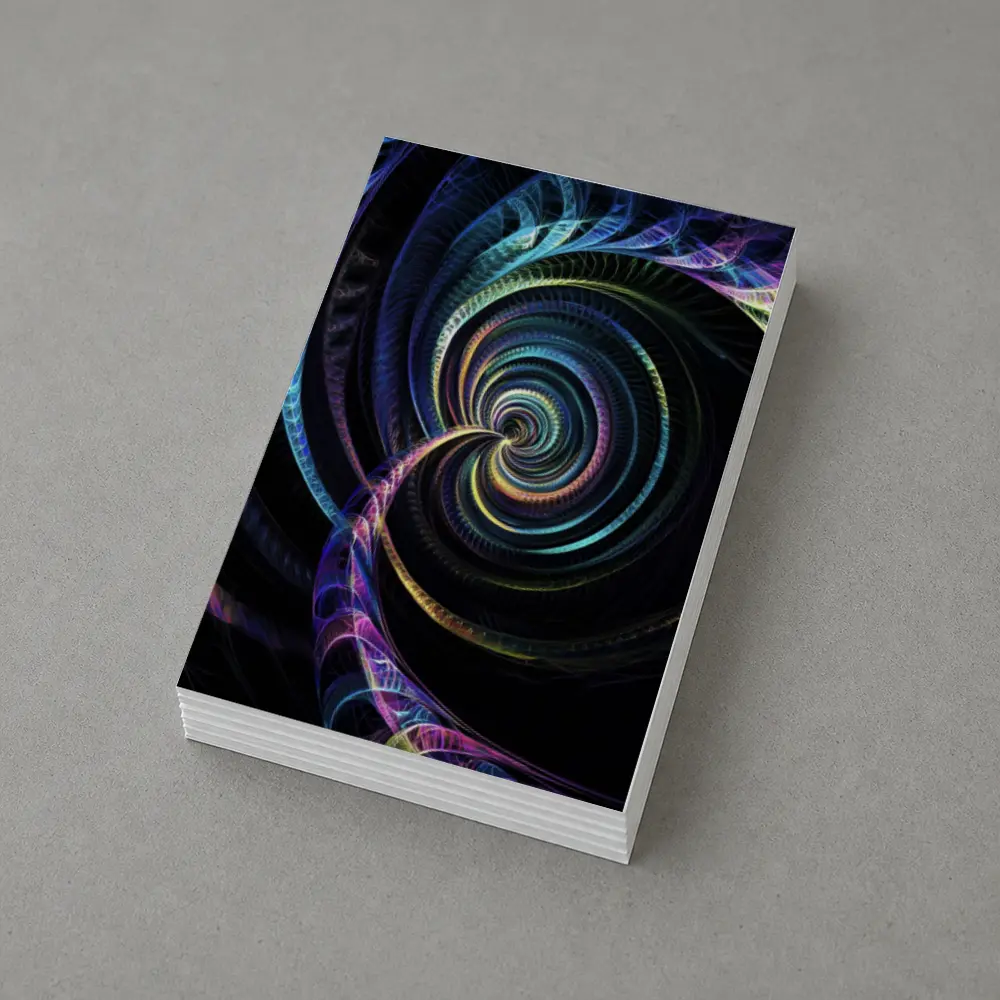 Colorful Fractal Spiral on Black Background – Postcards