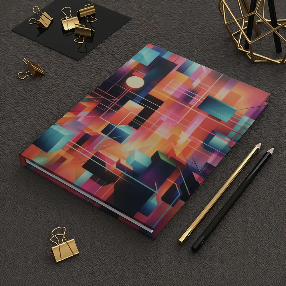 Geometric Abstract Coral Orange Purple Cubist Art – Notebooks