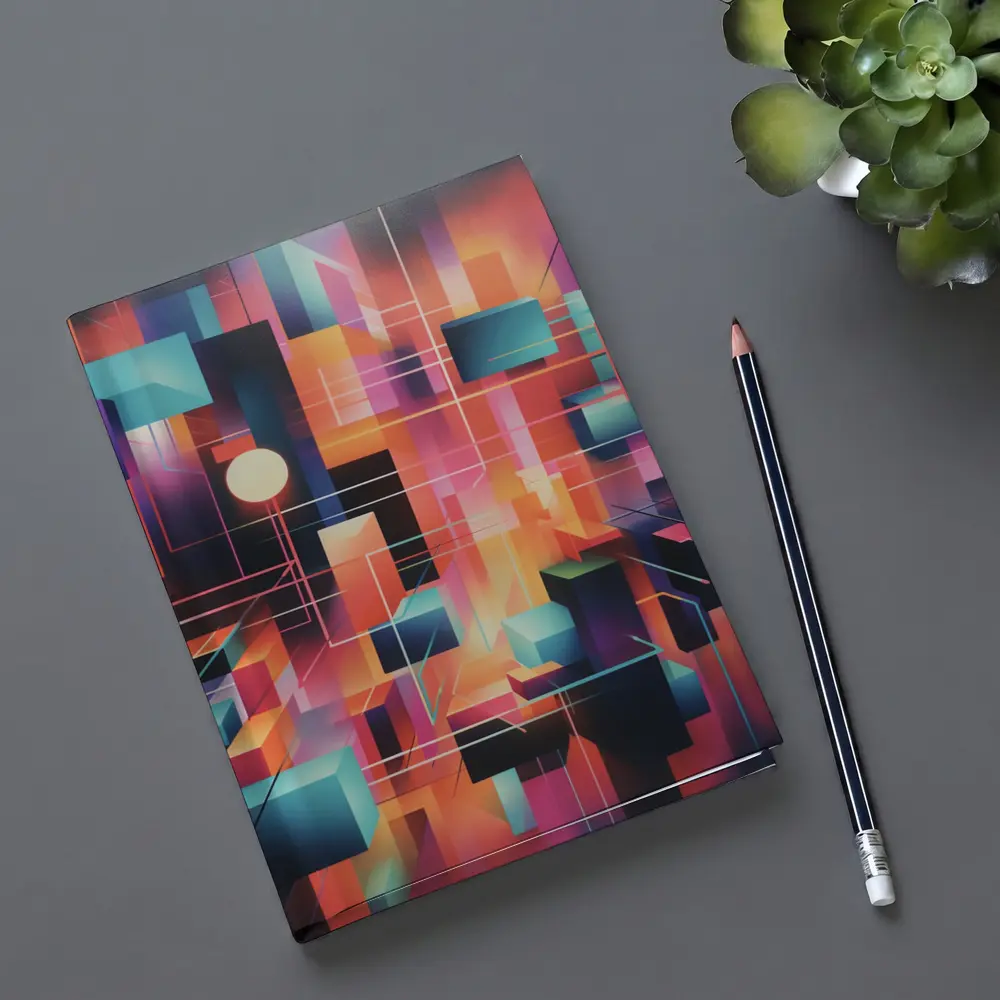 Geometric Abstract Coral Orange Purple Cubist Art – Notebooks