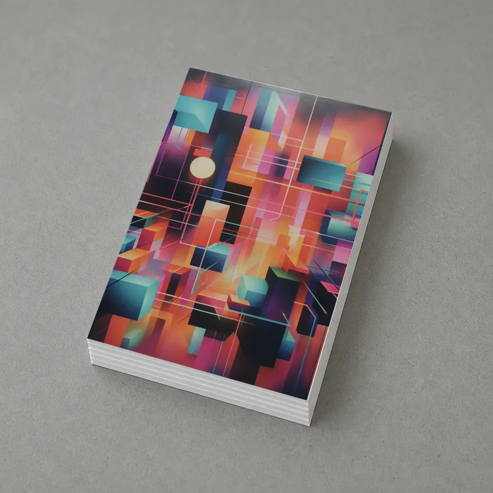 Geometric Abstract Coral Orange Purple Cubist Art – Postcards