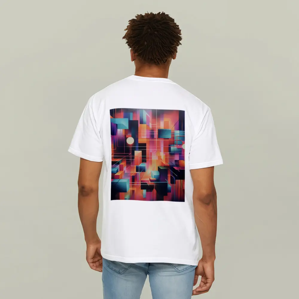 Geometric Abstract Coral Orange Purple Cubist Art – T-Shirts