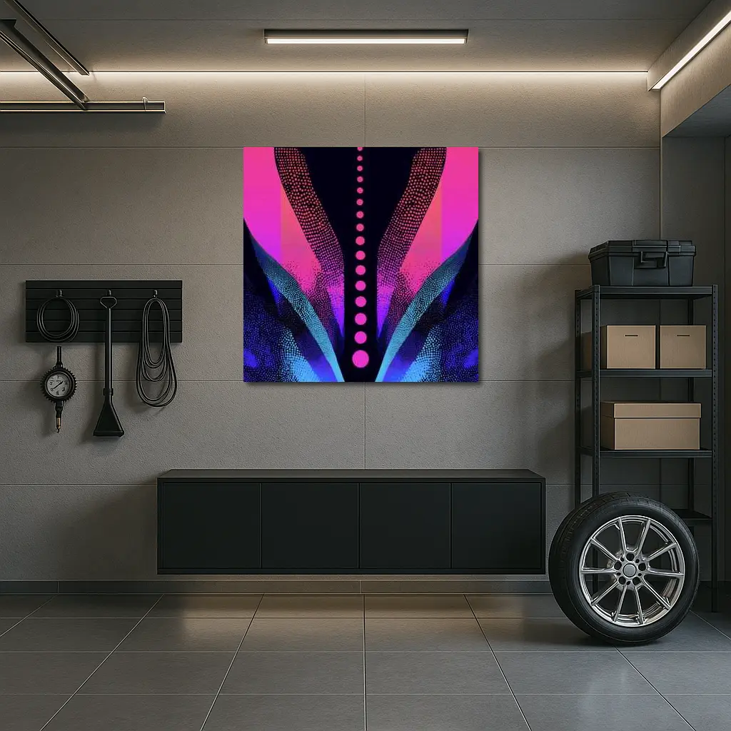 Neon Dotwork Abstract Pink Blue Dark – Wall Art