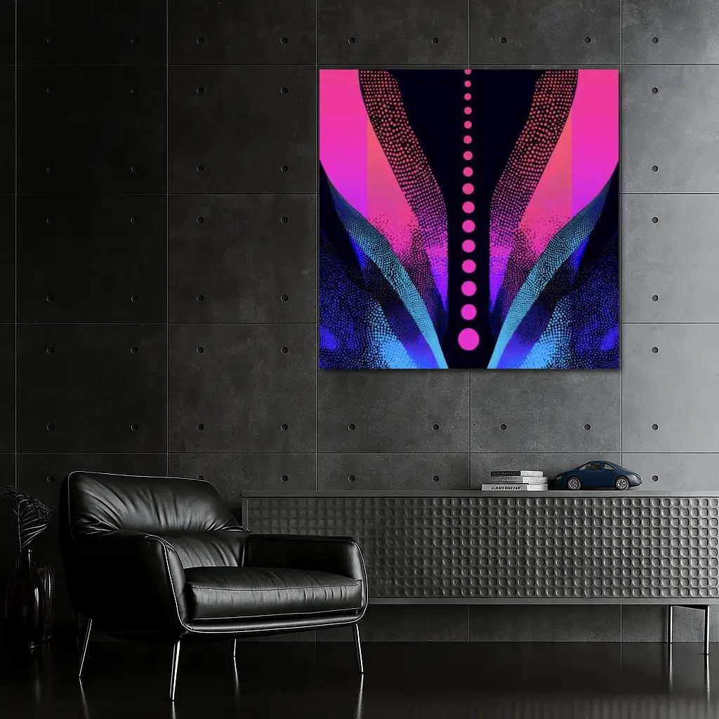 Neon Dotwork Abstract Pink Blue Dark – Wall Art