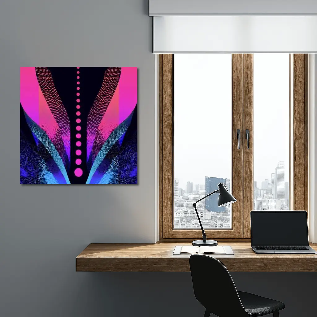Neon Dotwork Abstract Pink Blue Dark – Wall Art