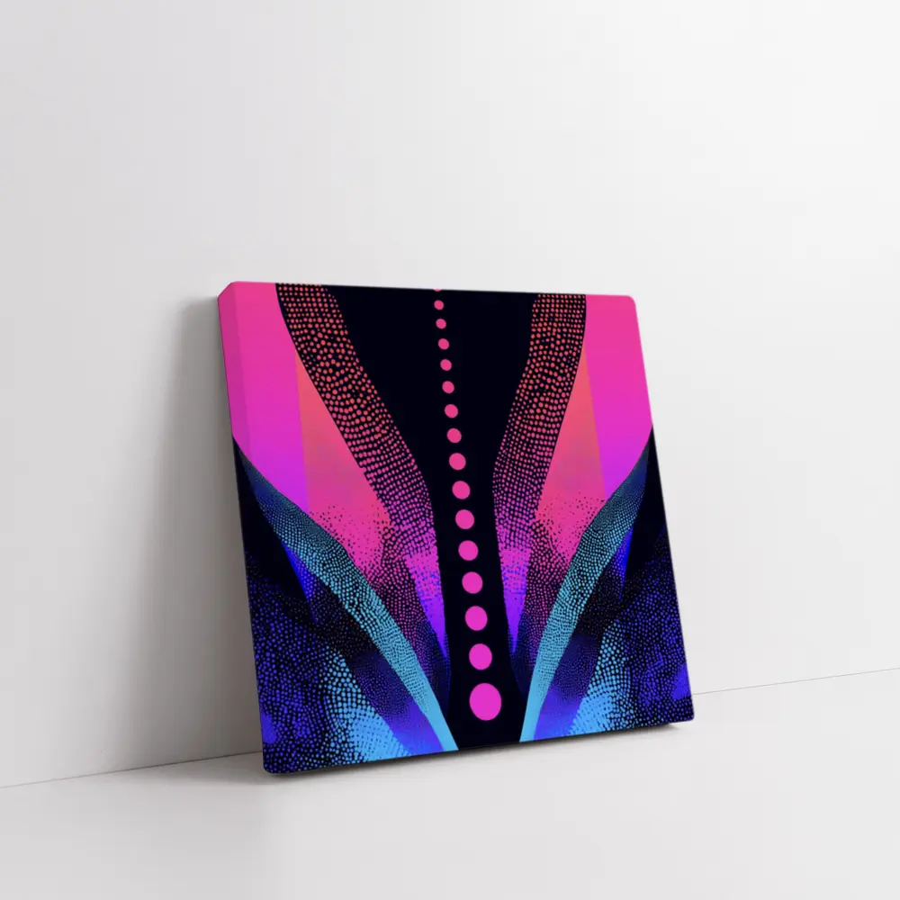 Neon Dotwork Abstract Pink Blue Dark – Wall Art