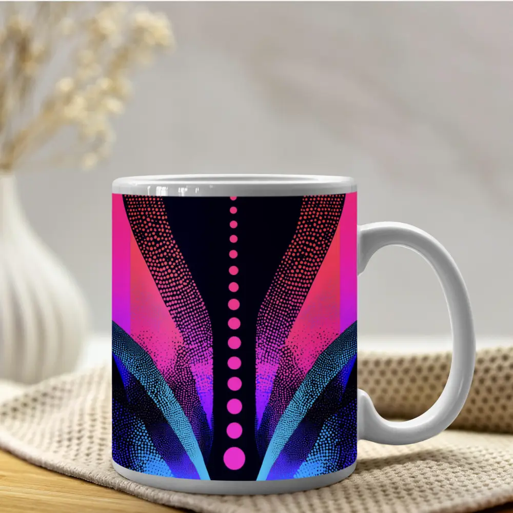 Neon Dotwork Abstract Pink Blue Dark – Mugs