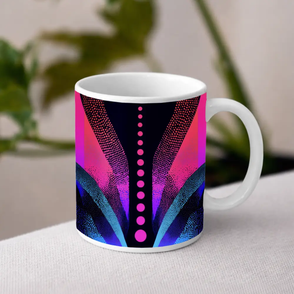 Neon Dotwork Abstract Pink Blue Dark – Mugs