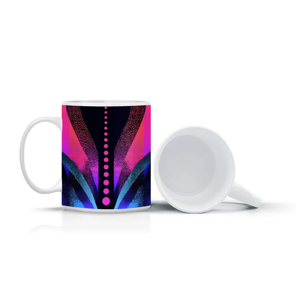 Neon Dotwork Abstract Pink Blue Dark – Mugs