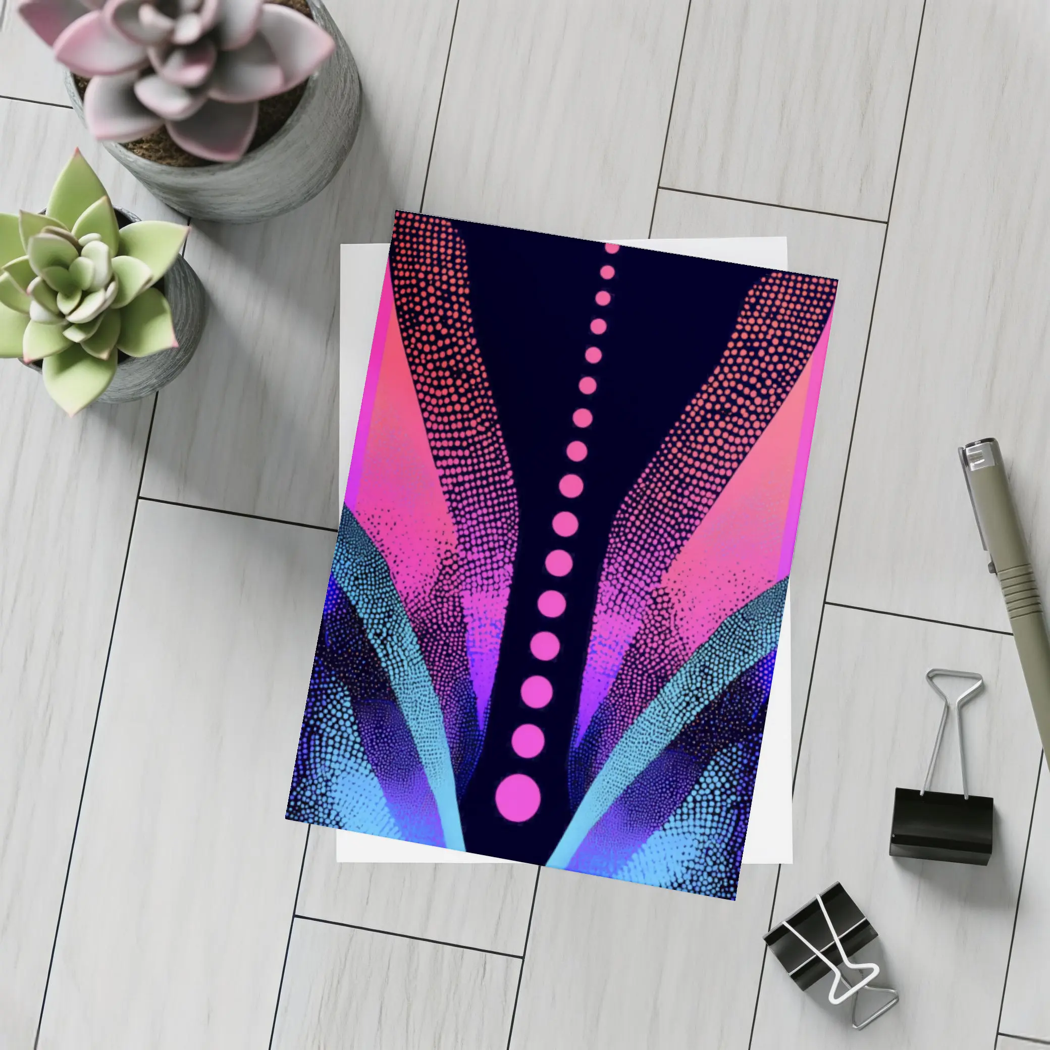 Neon Dotwork Abstract Pink Blue Dark – Postcards