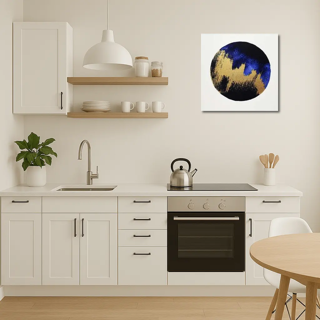 Gold Blue Black Abstract Circle Moon Art – Wall Art