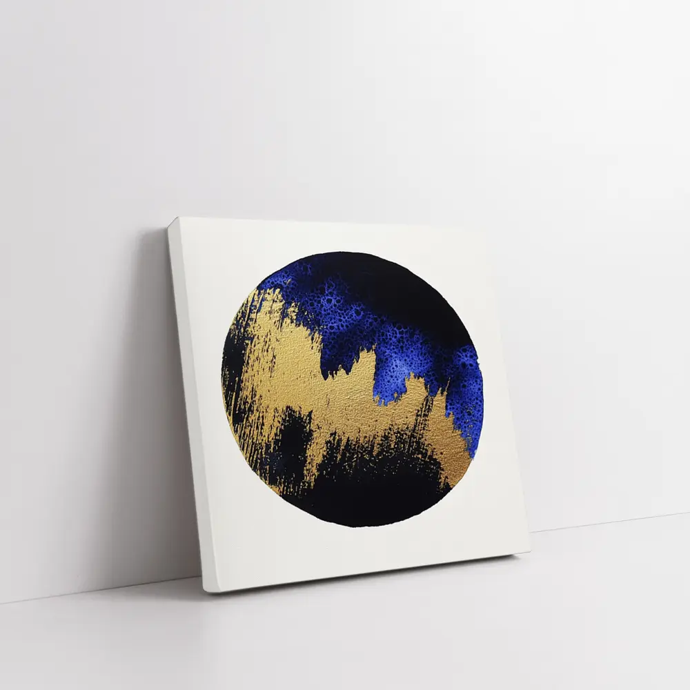 Gold Blue Black Abstract Circle Moon Art – Wall Art