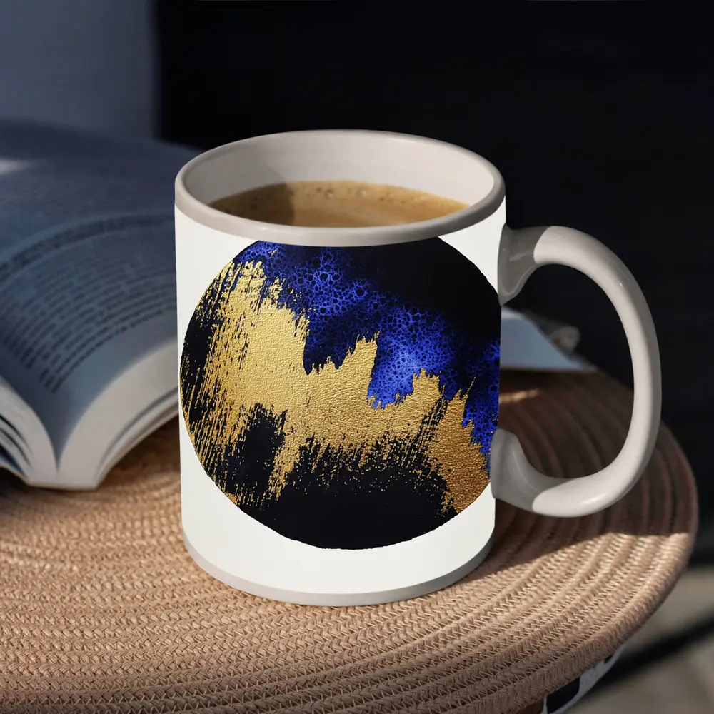 Gold Blue Black Abstract Circle Moon Art – Mugs