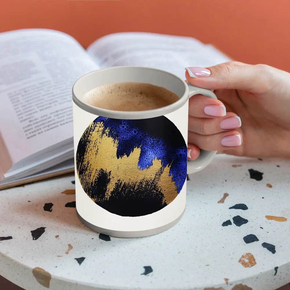 Gold Blue Black Abstract Circle Moon Art – Mugs
