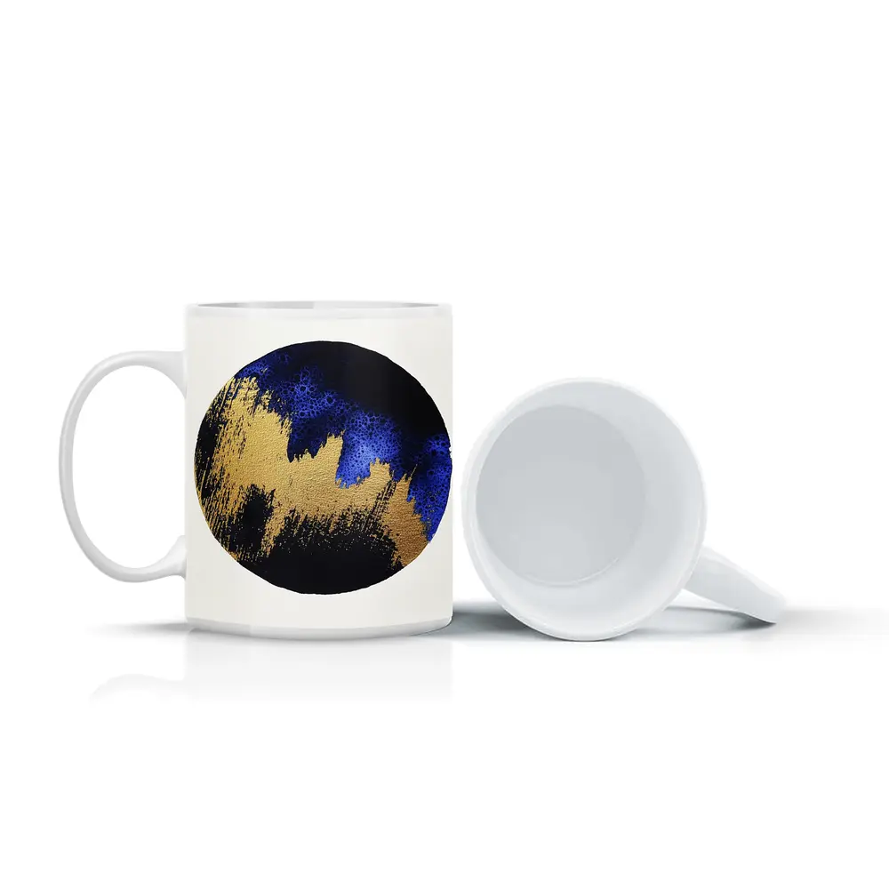 Gold Blue Black Abstract Circle Moon Art – Mugs