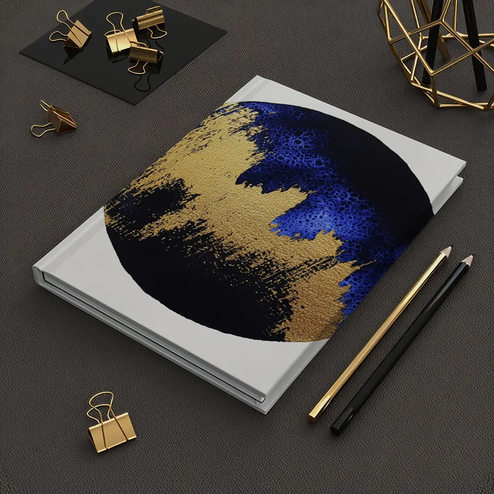Gold Blue Black Abstract Circle Moon Art – Notebooks