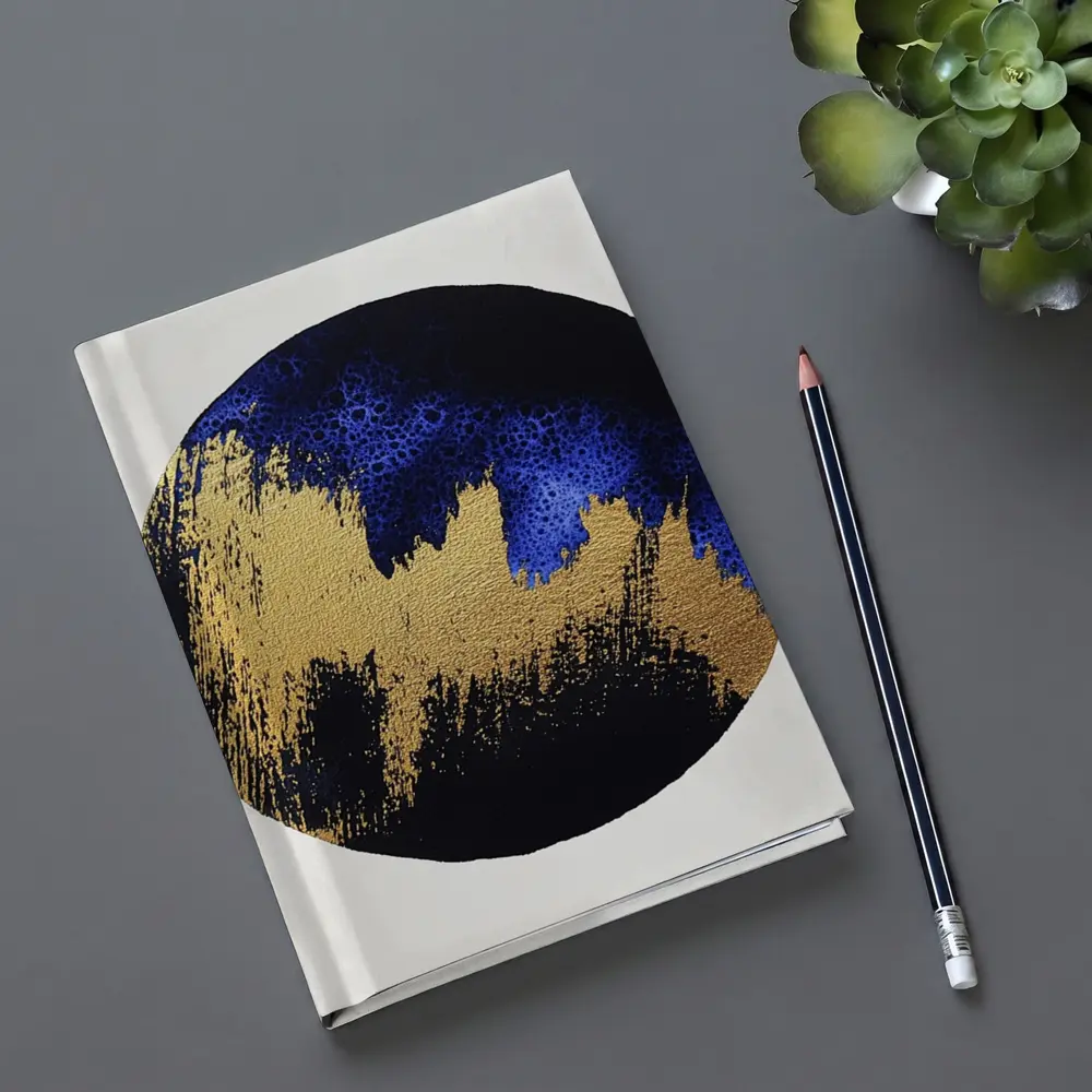 Gold Blue Black Abstract Circle Moon Art – Notebooks