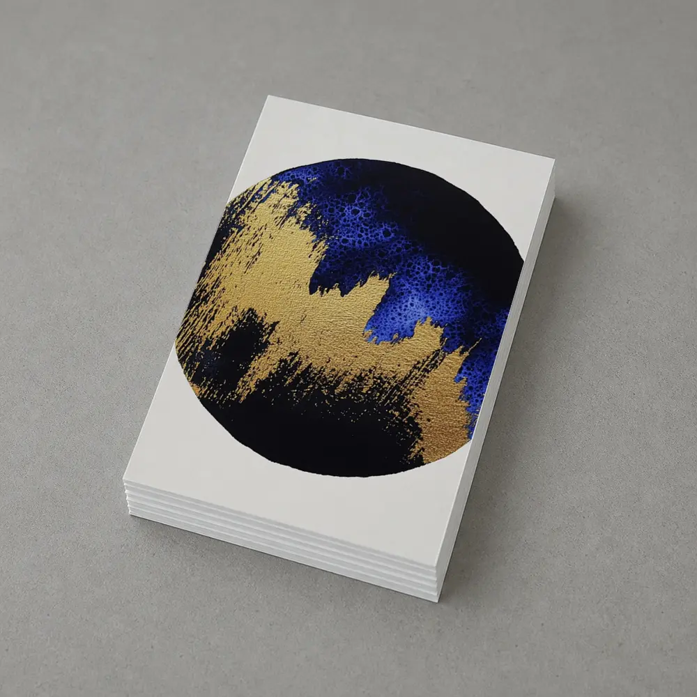 Gold Blue Black Abstract Circle Moon Art – Postcards