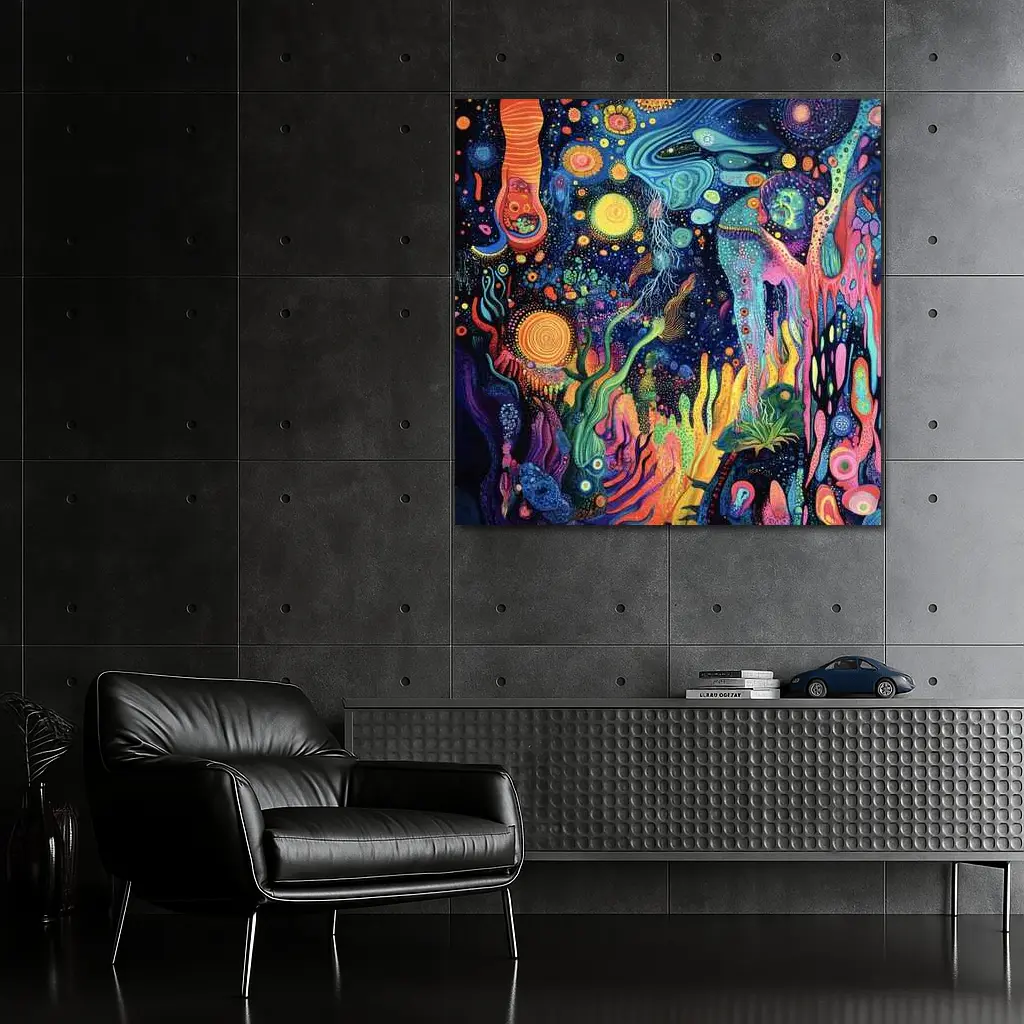 Psychedelic Cosmic Fantasy Art Dark Background – Wall Art