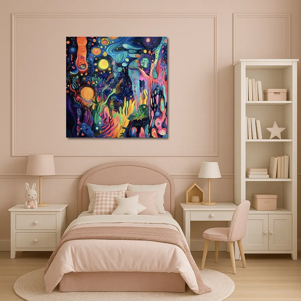 Psychedelic Cosmic Fantasy Art Dark Background – Wall Art